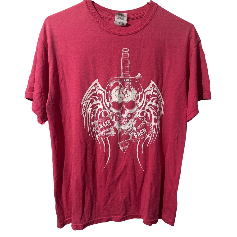 Gildan Midwest Motorcycle Club Maxs Bash 2011 Pink Skull T-Shirt Mens Medium